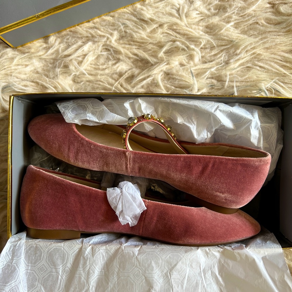 Louise Et Cie Rose Velvet flats with Gold embellishments